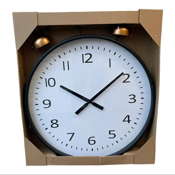 Industrial Metal Twin Bell 28” Decorative Wall Clock NWT